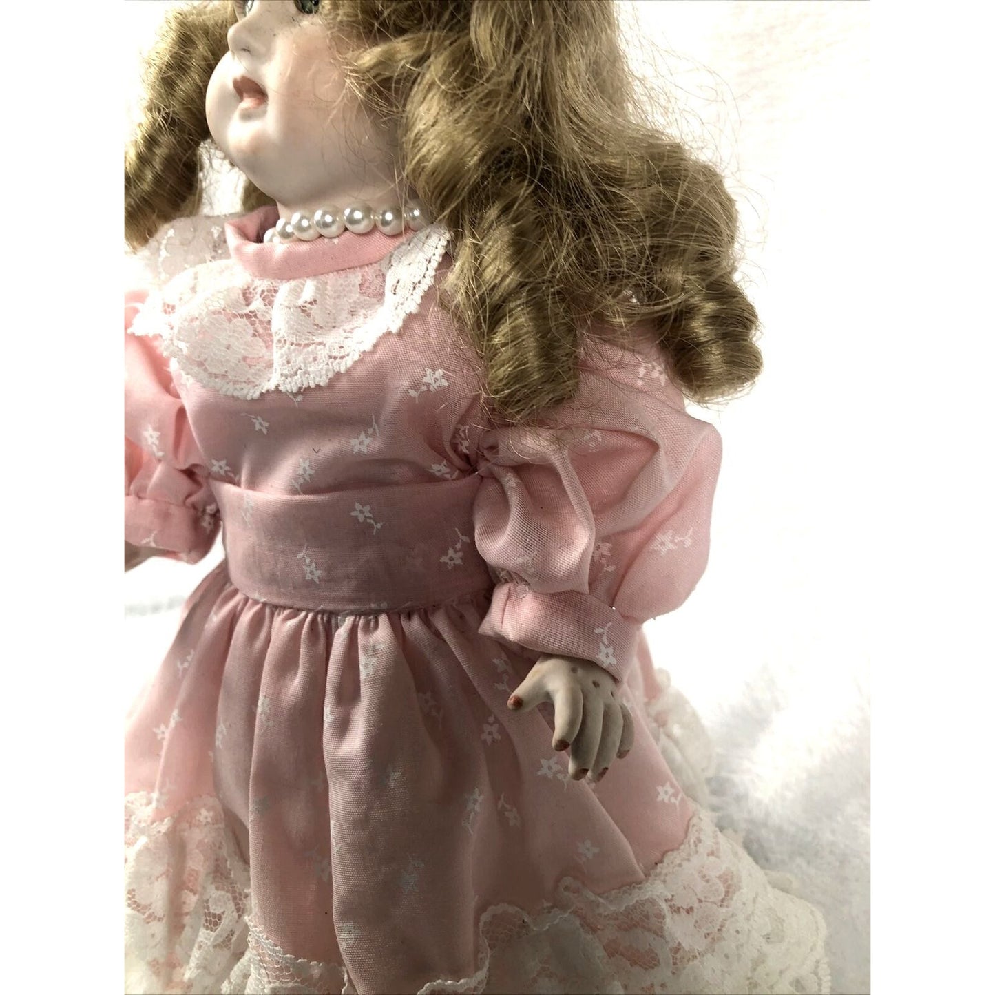 Vintage Porcelain Doll Bobble Head Movable Arms Legs / Stand