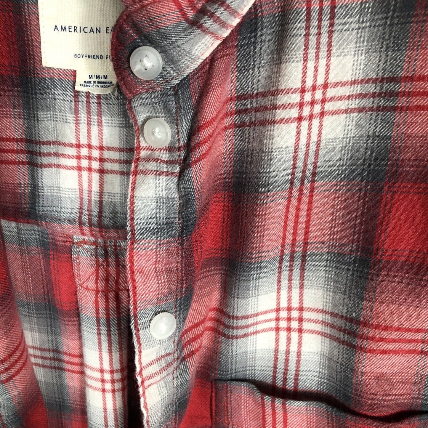 American Eagle Womens Red Plaid Long Sleeve Amazingly Soft Button Up Size M