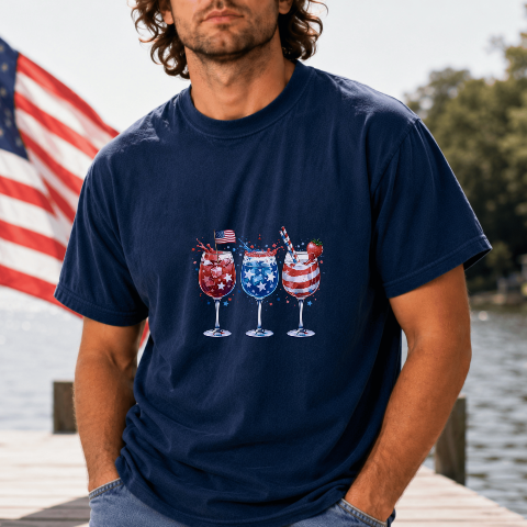 Patriotic Drinkware Design, Fourth of July Party, USA Themed Glasses, Fun Summer BBQ Decor, Independence Day Gift Idea, Watercolor Art