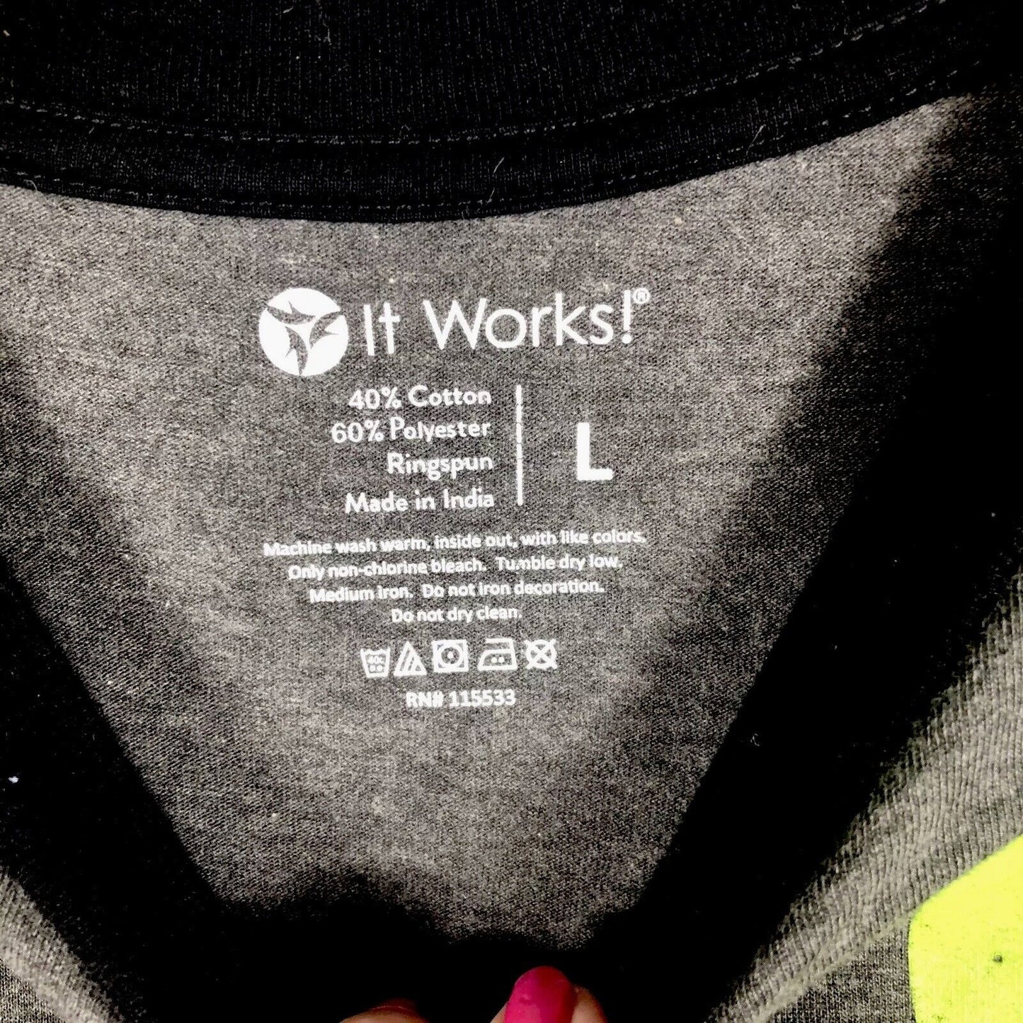 Women’s it Works Global T-shirt Black & Green Bling Shirt Size Large Gray/Black