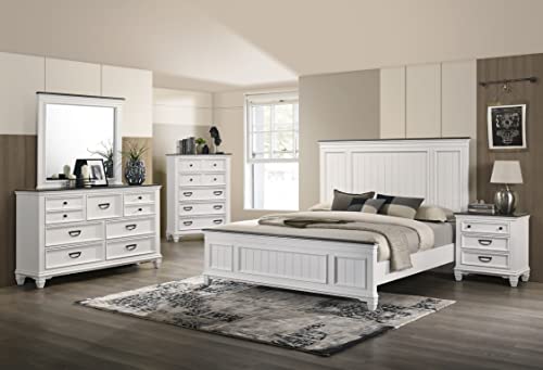Clelane Wood Bedroom Set with Shiplap Panel King Bed, Dresser, Mirror, Two Nightstands, and Chest in Weathered White and Dark Gray