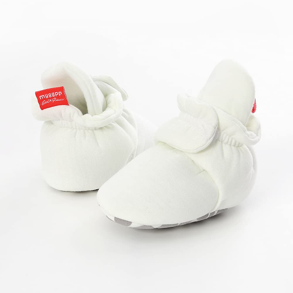 HsdsBebe Unisex Newborn Baby Cotton Booties Non-Slip Sole for Toddler Boys Girls Infant Winter Warm Fleece Cozy Socks Shoes (C White)