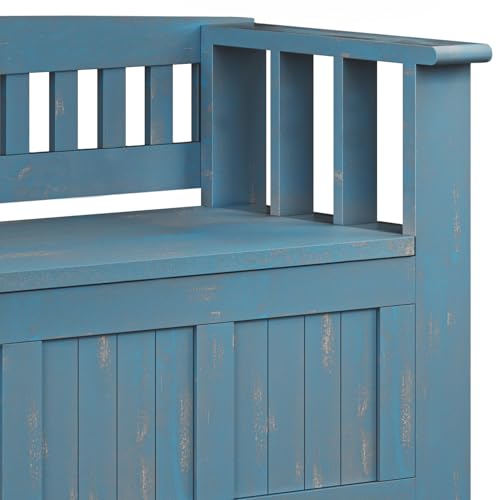 SIMPLIHOME Acadian Entryway Storage Bench - 48 inch Wide Solid Wood Hallway Seat in Distressed Coastal Blue, Transitional Bench for Entryway or Living Room with Lift-Up Lid and Spacious Storage