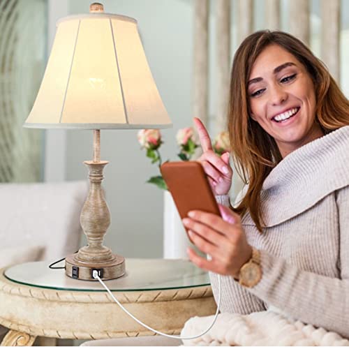 Farmhouse Table Lamp Touch Control 3-Way Dimmable, Modern Nightstand Lamp with 2 USB Port Bedside Desk Lamp with Fabric Shade for Living Room Bedroom Hotel (Pack-01)