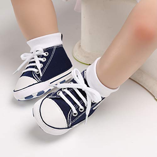 xioqen Unisex Baby Boys Girls Shoes, Newborn Infant Non-Slip Canvas Denim High Top Sneakers, Toddler First Walkers Shoes(01/Black, 0-6 Months