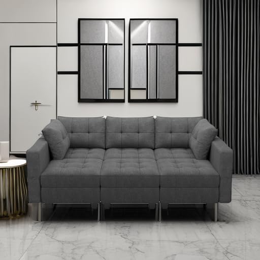 Belffin Sectional Sleeper Sofa Modular Sofa Bed 6 Seat Sleeper Couch Set with Storage Modular Sectional Couch for Living Room Dark Grey