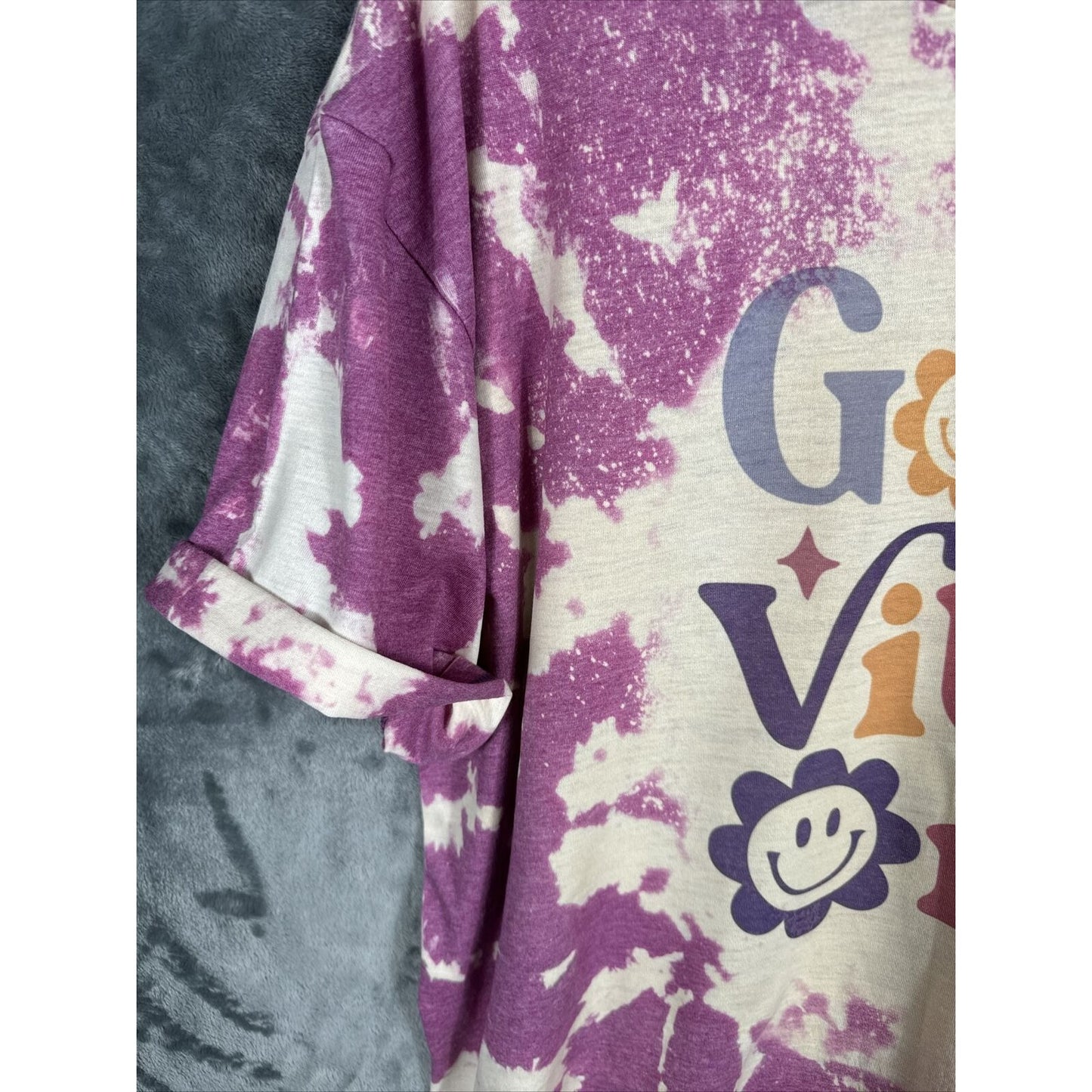 Women’s Shirt Good Vibes Only Tie-Dye Bleached Purple Size Extra Large