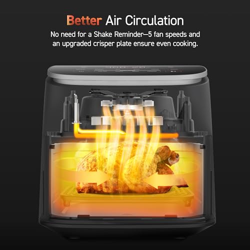 COSORI Air Fryer TurboBlaze 6Qt, 9-in-1 Airfryer, 5 Speeds Dry, Roast, Proof, 15-MINS In-App Recipes, Compact, Quickly Cook, 95% Less Oil for Healthy Meals, Easy Clean, Dark Gray