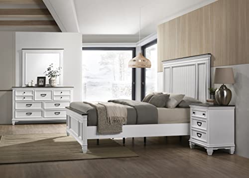 Clelane Wood Bedroom Set with Shiplap Panel King Bed, Dresser, Mirror, Two Nightstands, and Chest in Weathered White and Dark Gray