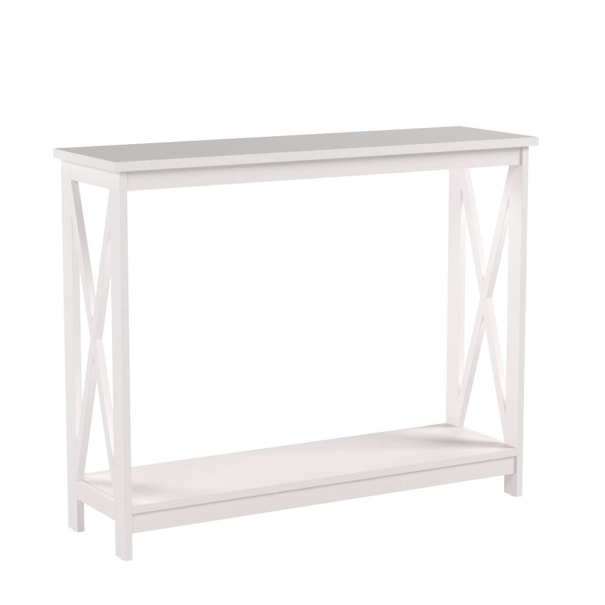 eHomeProducts White Finish 3-Tier X-Design Occasional Console Sofa Table Bookshelf
