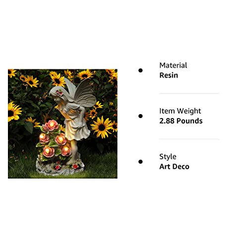 Voveexy Garden Figurines Angel Garden Statue Outdoor Decor, Solar Powered Resin Sculpture with 5 LEDs Art Decoration for Patio Lawn Yard Porch, Ornament Housewarming Garden Gift, 12.8 x 7.5 x 6.1 Inch