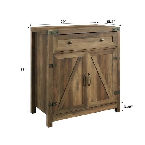 Walker Edison Cass Modern Farmhouse Double Barn Door Accent Cabinet, 30 Inch, Rustic Oak, Without Fireplace