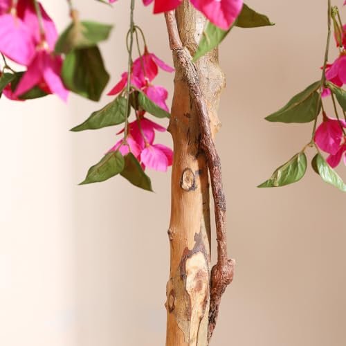 Laiwot 5FT Artificial Tree Tall Potted Fake Bougainvillea Trees for Outdoor Indoor Office Wedding Home Decor Lifelike Faux Plants with Wood Trunk and Pink Flowers