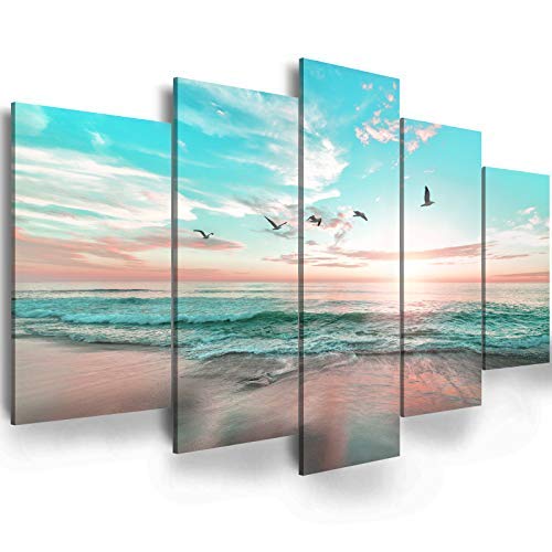 EPHANY Abstract Ocean Beach Wall Art Art - Wall Art Blue Sea Landscape Wall Art Canvas Wall Art, Blue Sea Picture Wall Decor, Office Wall Decor,canvas wall art 5 piece Wall Art (D-5pcs,40