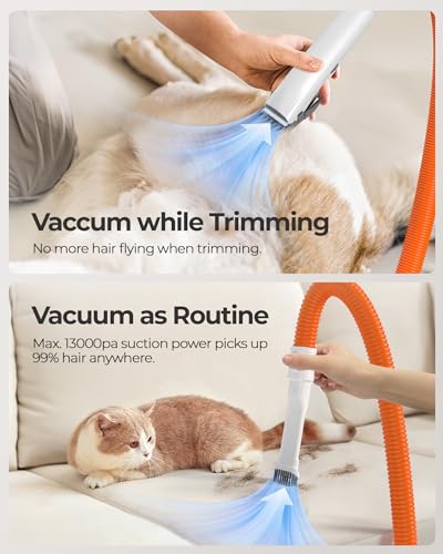 Dog Grooming Kit, 13kpa Pet Hair Vacuum & Dog Dryer with Cordless Hair Clipper for Trimming and Drying, Low Noise 3 Air Speeds and Smart Thermostat for Cat Dog Hair Care