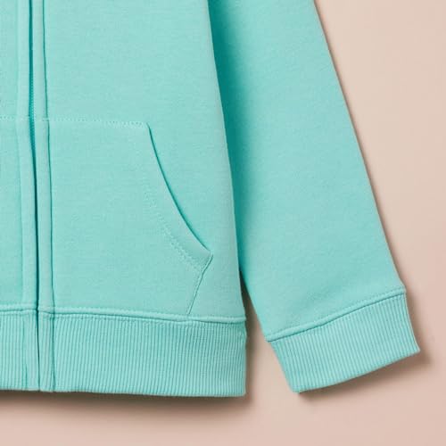 Amazon Essentials Girls' Fleece Zip-Up Hoodie Sweatshirt, Aqua Blue, Medium