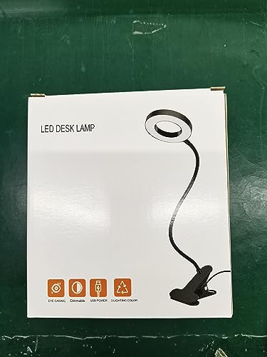 Woputne Desk Clip on Lamp for Reading Home Office, 10 Dimmable Brightness 3 Modes, Ring/ Clamp Light for Bed Headboard, Craft, Computer, Video Call