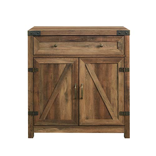 Walker Edison Cass Modern Farmhouse Double Barn Door Accent Cabinet, 30 Inch, Rustic Oak, Without Fireplace