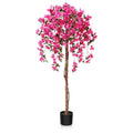 Laiwot 5FT Artificial Tree Tall Potted Fake Bougainvillea Trees for Outdoor Indoor Office Wedding Home Decor Lifelike Faux Plants with Wood Trunk and Pink Flowers