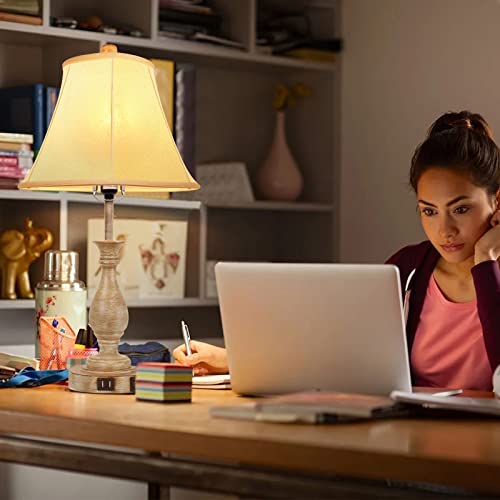 Farmhouse Table Lamp Touch Control 3-Way Dimmable, Modern Nightstand Lamp with 2 USB Port Bedside Desk Lamp with Fabric Shade for Living Room Bedroom Hotel (Pack-01)