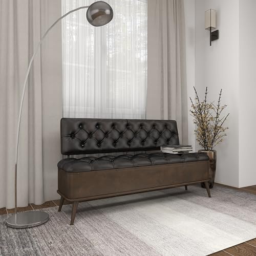Deco 79 Metal Room Storage Bench Entryway Bench with Tufted Faux Leather, Bench 54" x 19" x 31", Bronze