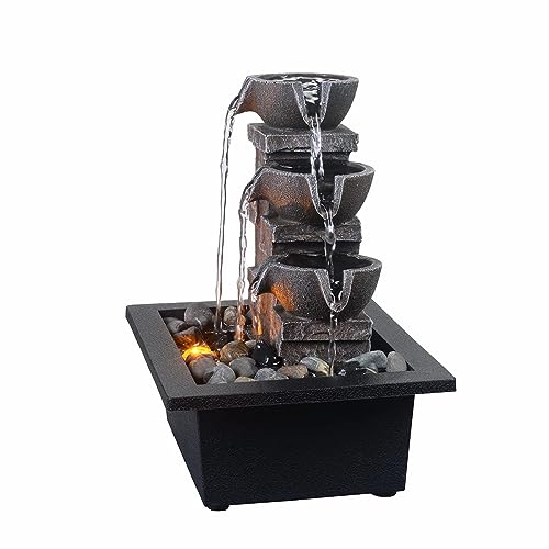 GOSSI Home Décor Imitation 3-Tier Stone Wall Tabletop Fountain Many Natural River Rock Office Relaxing Desktop Zen Waterfall Meditation Tabletop Fountain LED Lights Fountain Christmas Decorations
