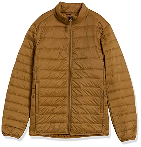 Amazon Essentials Men's Packable Lightweight Water-Resistant Puffer Jacket (Available in Big & Tall), Light Brown, Large