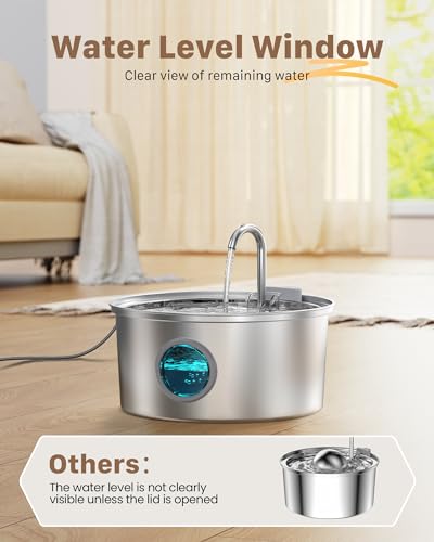 Cat Water Fountain Stainless Steel - Dog Automatic Waterer Bowl - Auto Pet Dispenser - Small Pets Drinking Waterer Indoor - Auto Dish Animal Fountains - 108oz/3.2L Metal Self Kitty Watering Supplies