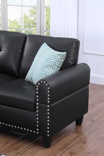 MMTGO 98" L-Shape Faux Leather Modular, Cup Holders and Storage, 4-Seater Upholstered Tufting Corner Couch for Apartment, Home Furniture, Living Room, Sectional Sofa Set w/Ottoman