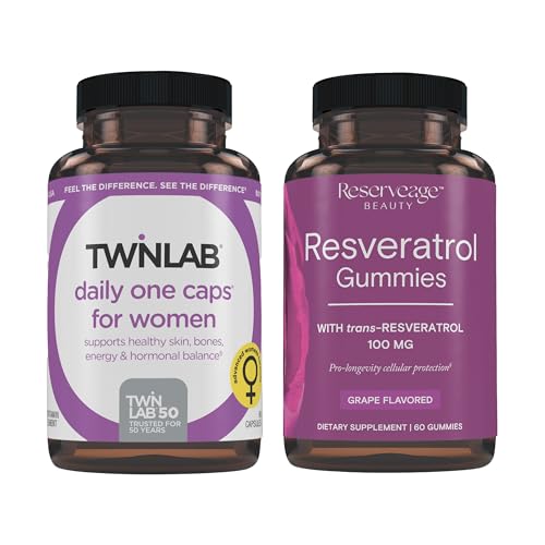 Twinlab TWL Women's Daily One 60 ct & Reserveage Beauty- Resveratrol Gummies 100 mg, Antioxidant Supplement for Heart Health, Antioxidant Supplement Supports Healthy Aging, Vegan