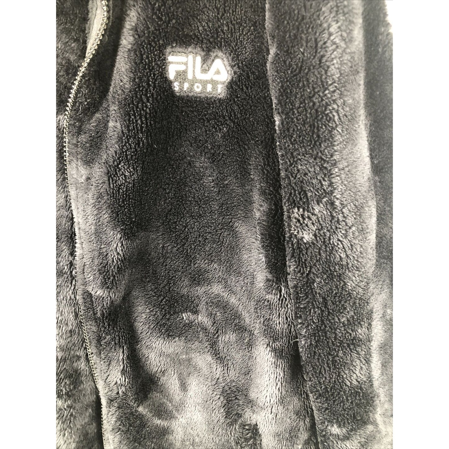 Fila Sport Women's Black Fleece Full Zip Light Jacket Faux Fur Size Medium