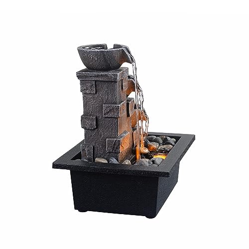 GOSSI Home Décor Imitation 3-Tier Stone Wall Tabletop Fountain Many Natural River Rock Office Relaxing Desktop Zen Waterfall Meditation Tabletop Fountain LED Lights Fountain Christmas Decorations