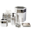 Creative Scents White Bathroom Accessories Set - Decorative 6 Piece Bathroom Set Includes: Trash Can, Tissue Box Cover, Soap Dispenser, Toothbrush Holder, Tumbler & Soap Dish (Quilted Mirror)