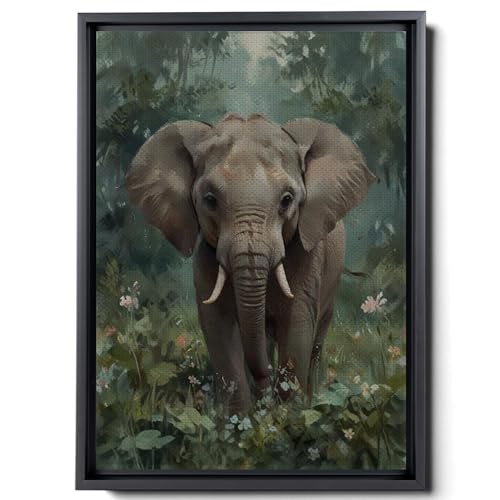 Animal Wall Art, Nursery Room Wall Art, Nursery Canvas Prints, Watercolor Baby Elephant with Leaves, Jungle Animal Wall Art, Animal Wall Decor, Canvas Wall Art, Canvas Print