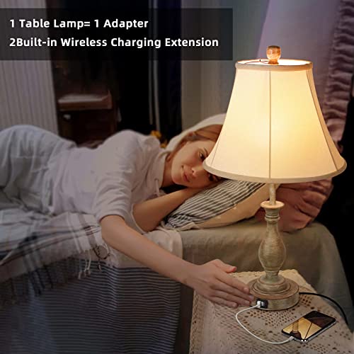 Farmhouse Table Lamp Touch Control 3-Way Dimmable, Modern Nightstand Lamp with 2 USB Port Bedside Desk Lamp with Fabric Shade for Living Room Bedroom Hotel (Pack-01)