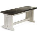 Pemberly Row Farmhouse Wood Side Bench in Off White Dark Brown, Solid Wood, Sturdy and Durable, Kitchen or Dining Seating, Farmhouse Style, Rustic Design