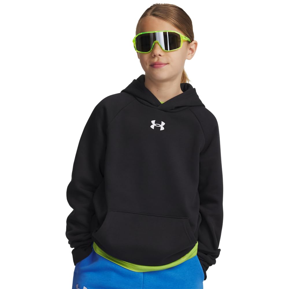 Under Armour Boys Rival Fleece Hoodie, (001) Black / / White, Small