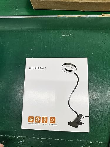 Woputne Desk Clip on Lamp for Reading Home Office, 10 Dimmable Brightness 3 Modes, Ring/ Clamp Light for Bed Headboard, Craft, Computer, Video Call