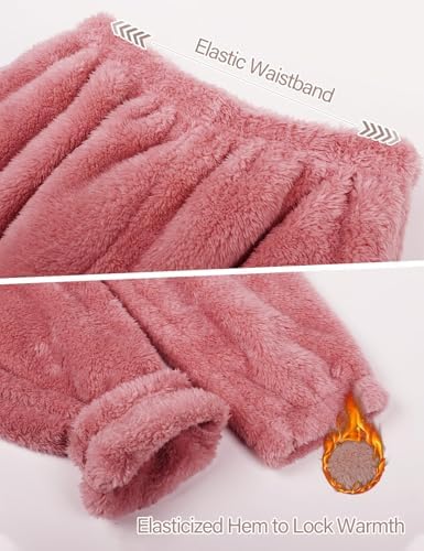 Flygo Girls Fuzzy Pants Set Fleece Outfits Winter Flannel Fluffy Pullover Sweatshirt Top Pants Sweatsuit(Pink-S)