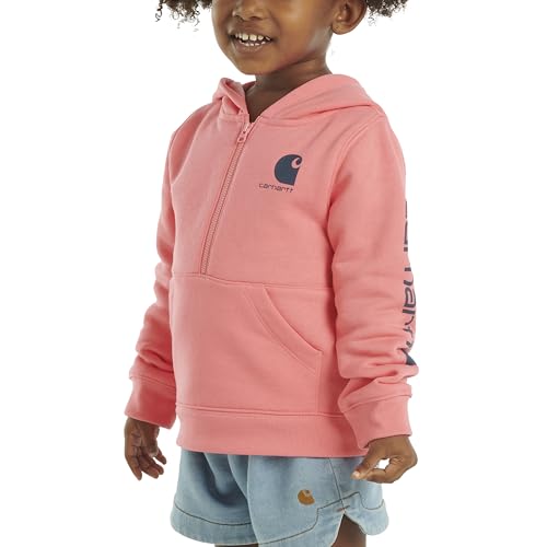 Carhartt Baby & Toddler Girls' Half-Zip Hooded Sweatshirt, Pink Lemonade, 4T