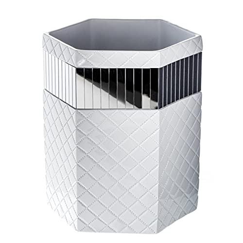 Creative Scents White Bathroom Accessories Set - Decorative 6 Piece Bathroom Set Includes: Trash Can, Tissue Box Cover, Soap Dispenser, Toothbrush Holder, Tumbler & Soap Dish (Quilted Mirror)