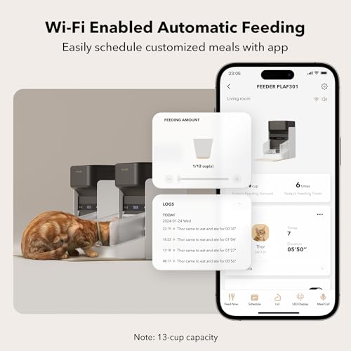 PETLIBRO Upgraded RFID Automatic Cat Feeder, 5G Wi-Fi Automatic Pet Feeder, 3L Auto Cat Feeder App Control with Light Collar Tag, Tag Activated One Automatic Cat Food Dispenser 1-10 Meals Control