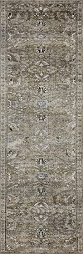 Loloi LAYLA Collection, LAY-13, Antique / Moss, 7'-6" x 9'-6", .13" Thick, Area Rug, Soft, Durable, Vintage Inspired, Distressed, Low Pile, Non-Shedding, Easy Clean, Printed, Living Room Rug