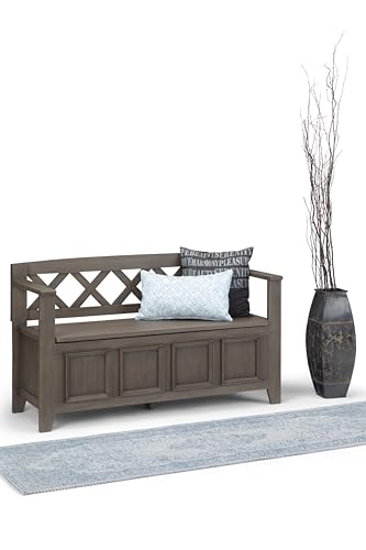 SIMPLIHOME Amherst Entryway Storage Bench - 48 inch Wide Solid Wood Hallway Seat in Farmhouse Grey, Transitional Bench for Entryway or Living Room with Lift-Up Lid and Spacious Storage