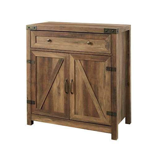 Walker Edison Cass Modern Farmhouse Double Barn Door Accent Cabinet, 30 Inch, Rustic Oak, Without Fireplace