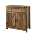 Walker Edison Cass Modern Farmhouse Double Barn Door Accent Cabinet, 30 Inch, Rustic Oak, Without Fireplace