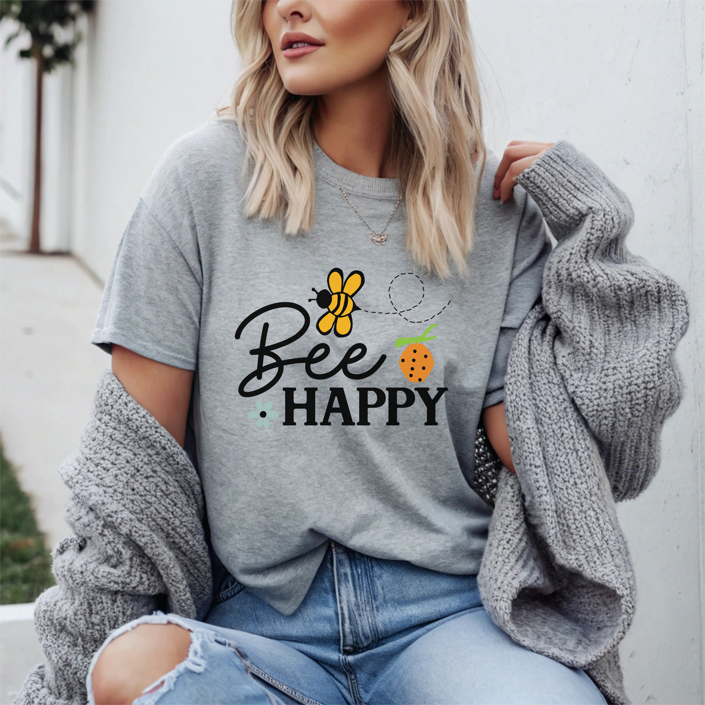 Bee Happy Graphic Tee, Inspirational T-Shirt, Cute Bee Design, Positive Vibes Shirt, Casual Summer Top, Gift for Her, Fun Ladybug Print