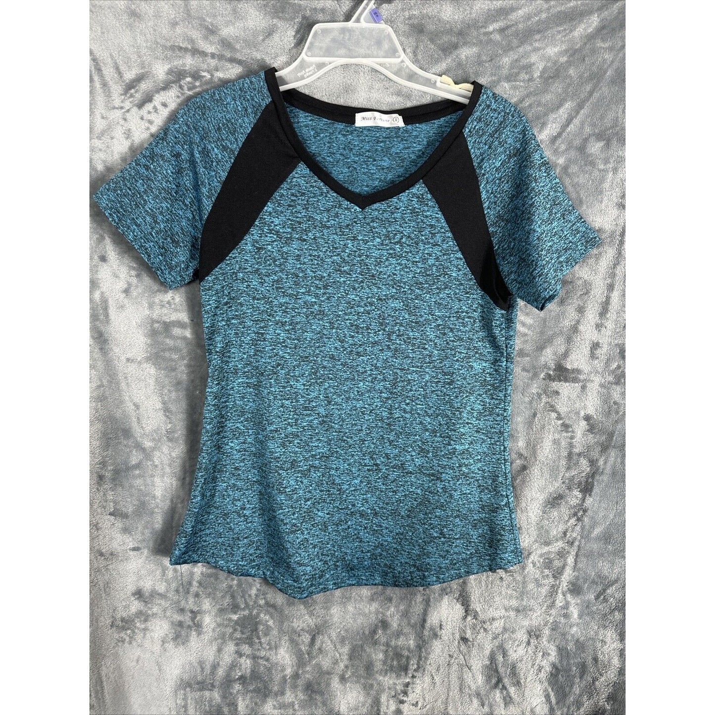 MISS FORTUNE Womens Active Wear Exercise Top Yoga Shirt Blue/Black Adult Small