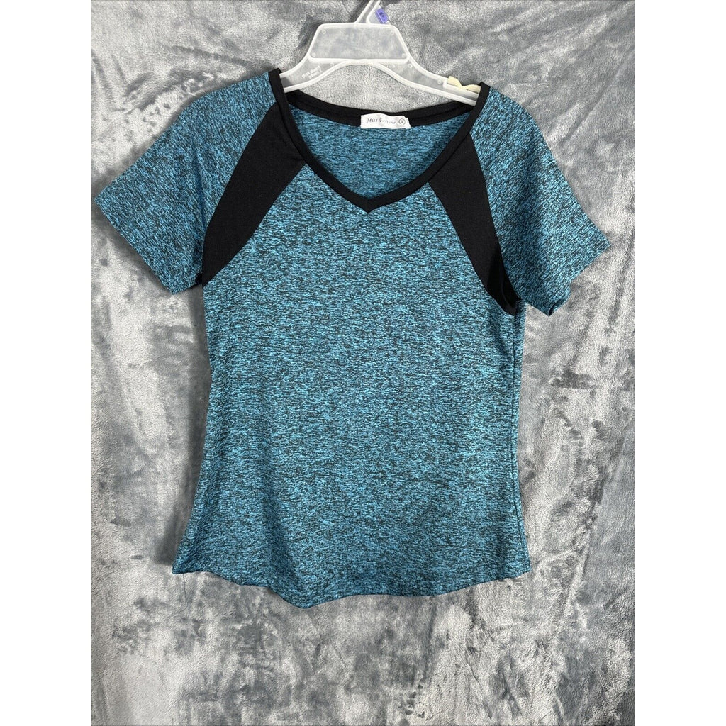 MISS FORTUNE Womens Active Wear Exercise Top Yoga Shirt Blue/Black Adult Small
