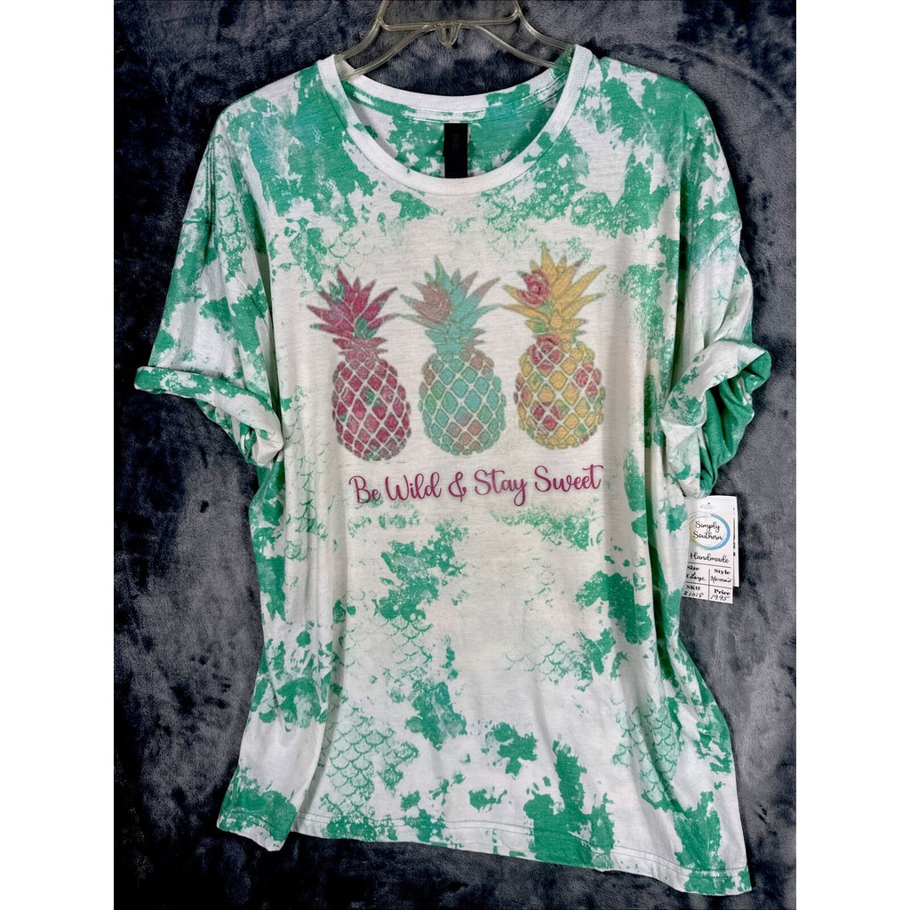 Be Wild & Stay Sweet Woman’s Summer T Shirt Tie Dye Mermaid, Pineapple, Theme XL